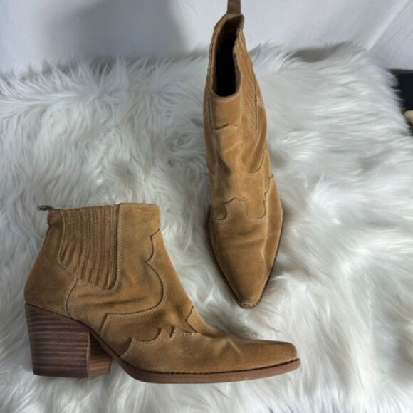 Sam Edelman Winona Camel Suede Western Pull On Booties Sz 10 - Picture 2 of 5